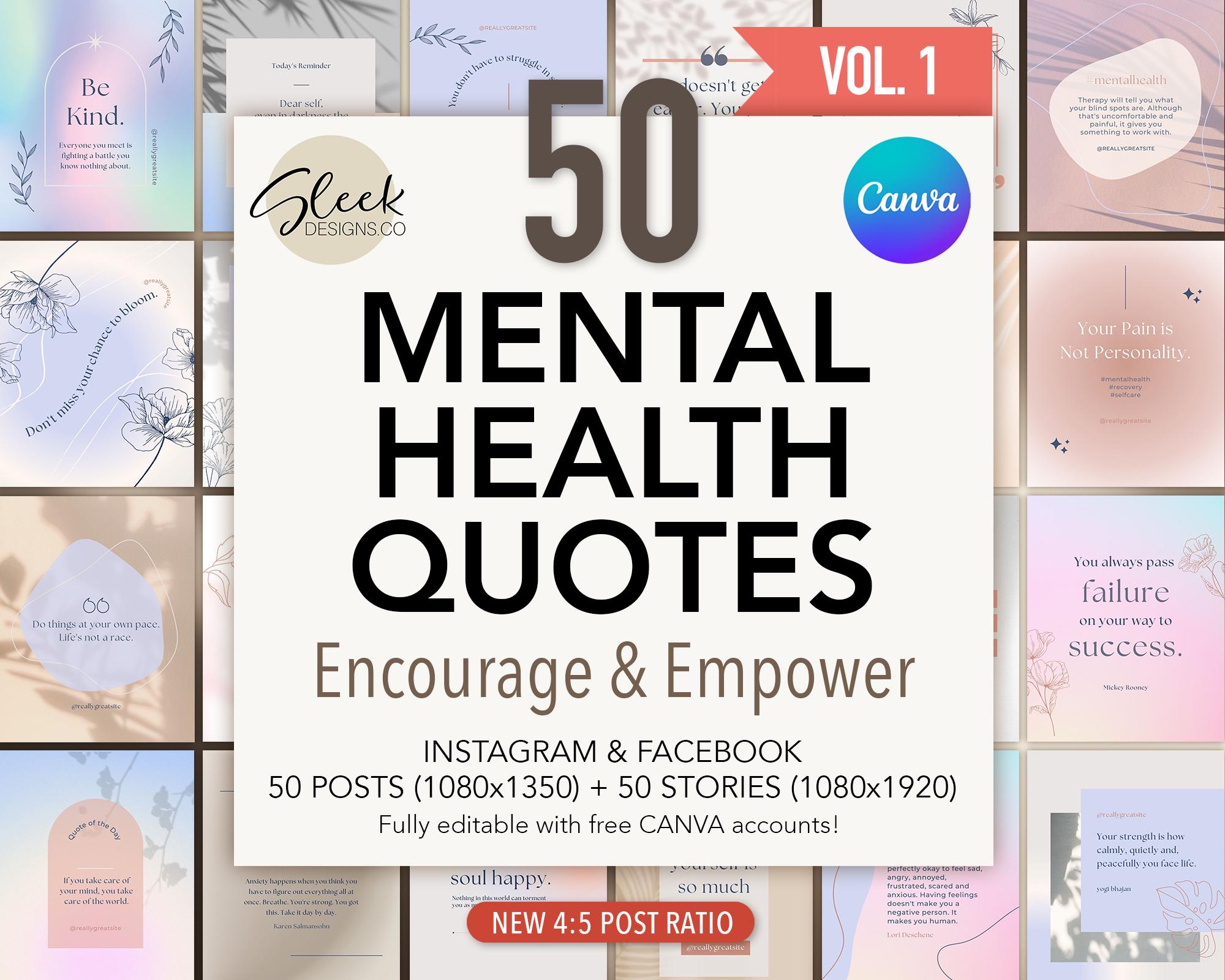 Mental Health Quotes Editable Canva Templates Volume 1: 50 Encourage ...
