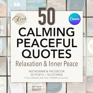 50 Calming Quotes | Relaxation & Inner Peace Quotes | Editable CANVA Templates | Facebook Instagram Social Media Templates