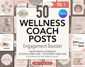 Wellness Posts Editable Canva Templates Volume 1: 50 Coaching Engagement Booster Posts for Instagram Facebook (Instant Download)