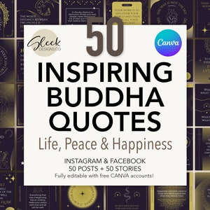 50 citazioni di Buddha / Vita, pace e felicità / Citazioni ispiratrici / Modelli CANVA modificabili / Modelli per social media Facebook Instagram