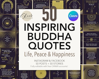 50 Buddha Quotes | Life, Peace & Happiness | Inspirational Quotes | Editable CANVA Templates | Facebook Instagram Social Media Templates