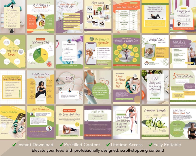Gesundheitsposten Editierbare Canva Vorlagen Band 2: 50 Abnehm- und Fitness Posts für Instagram Facebook (Instant Download) Bild 2