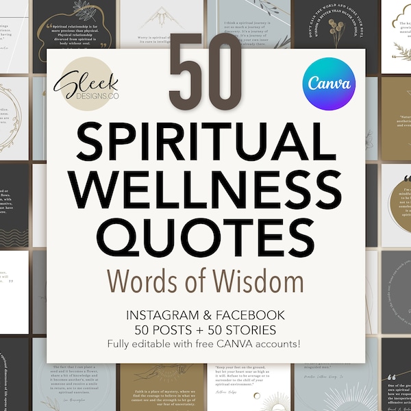 50 Spiritual Quotes | Inspirational & Wellness Quotes | Editable CANVA Templates | Facebook Instagram Social Media Templates