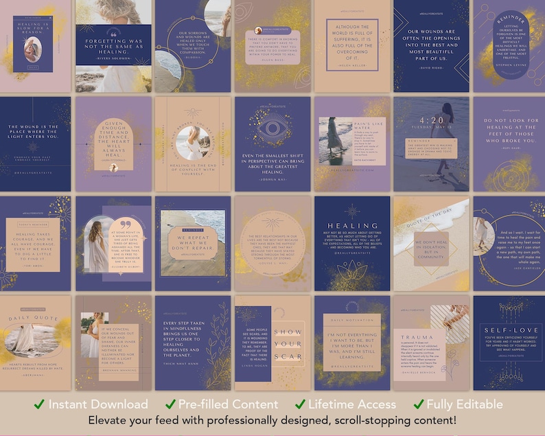 Healing Quotes Editable Canva Templates: 50 Confidence & Self Growth Quotes for Instagram Facebook (Instant Download) image 2