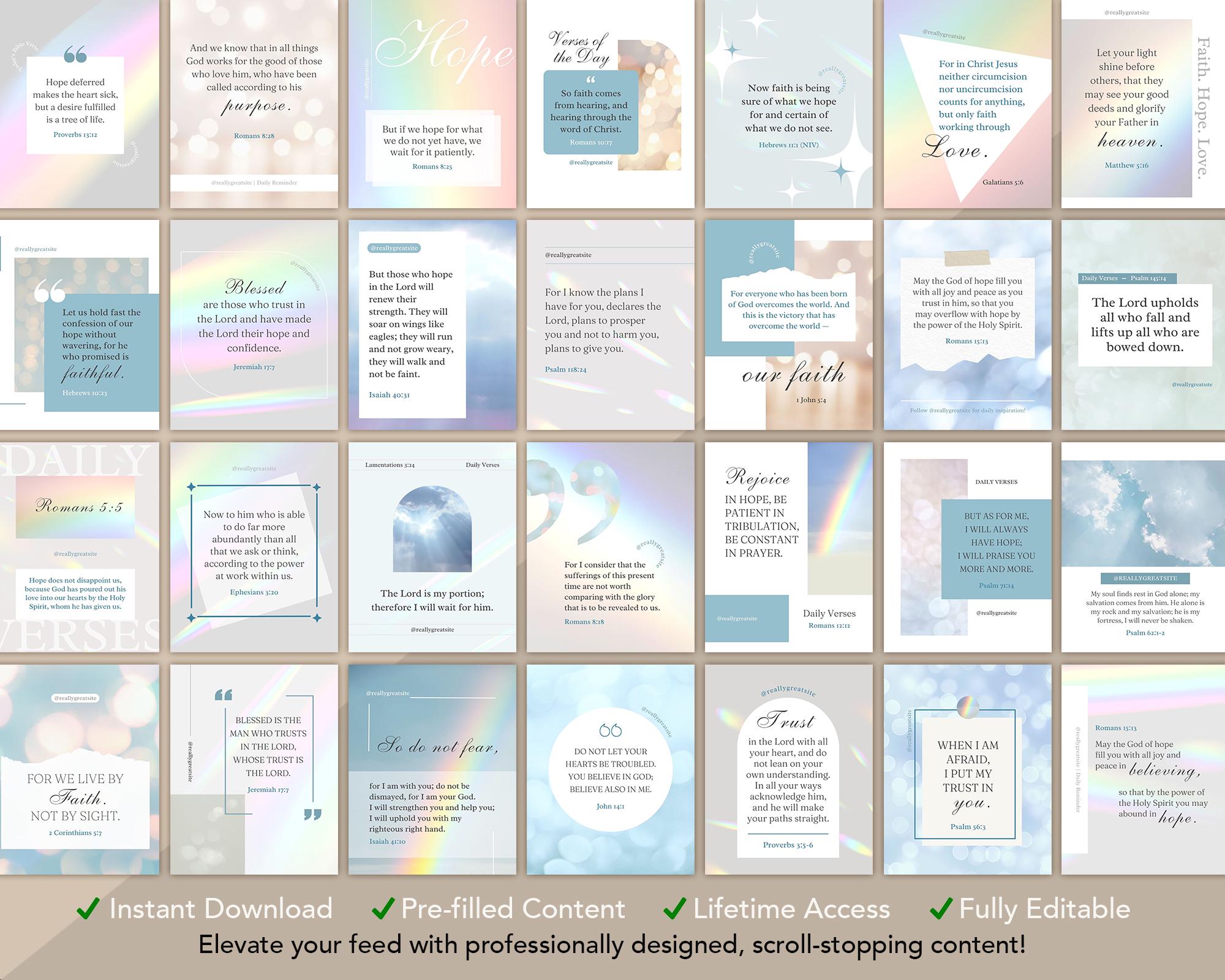 Bible Verses Editable Canva Templates Volume 1: 50 Faith & Hope Quotes ...