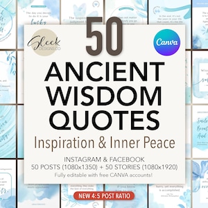 Plantillas editables de Canva con citas de sabiduría ancestral: 50 frases inspiradoras y de paz interior para Instagram y Facebook (descarga instantánea)