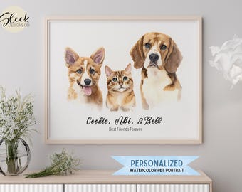 Personalized Watercolor Pet Portrait with White Background | Pet Painting from Photo | Custom Pet Art, Gift for Family | Home Decor Wall Art