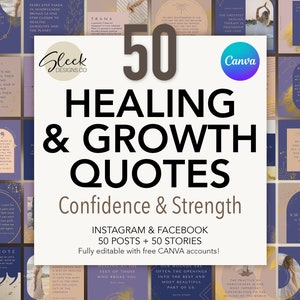 50 Healing Quotes | Confidence & Self Growth Quotes | Editable CANVA Templates | Facebook Instagram Social Media Templates