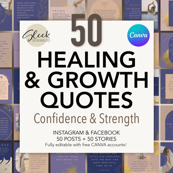 50 citazioni sulla guarigione/Citazioni sulla fiducia e sulla crescita personale/Modelli CANVA modificabili/Modelli per social media Facebook Instagram