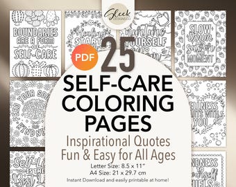 25 Self-Care Coloring Pages | Inspirational Motivational Quotes | Unique Original Design | Printable PDF | Instant Digital Download