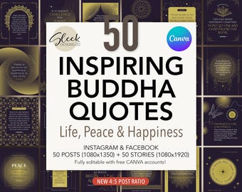 Buddha Quotes Editable Canva Templates: 50 Life, Peace & Happiness Quotes for Instagram Facebook (Instant Download)