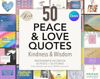 50 Peace & Love Quotes | Anti War Posts | Editable CANVA Templates | Facebook Instagram Social Media Templates