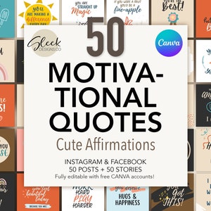 50 citazioni motivazionali / affermazioni e citazioni di cura di sé / modelli CANVA modificabili / modelli di social media Facebook Instagram