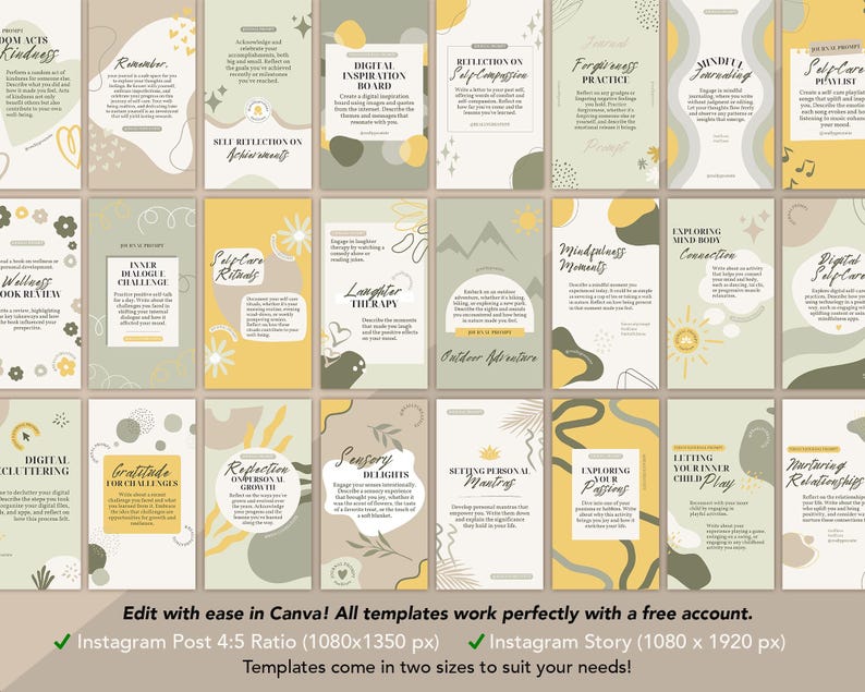 Selfcare Journal Prompts Canva Templates: 50 Wellness Journaling Posts für Instagram Facebook (Instant Download) Bild 3
