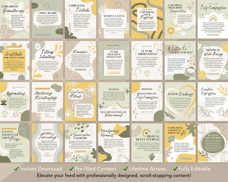 Selfcare Journal Prompts Canva Templates: 50 Wellness Journaling Posts für Instagram Facebook (Instant Download) Bild 2