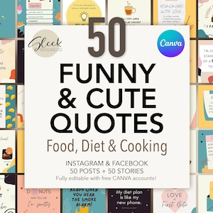 50 citations drôles et mignonnes | Alimentation, régime alimentaire, cuisine | Modèles CANVA modifiables | Modèles de réseaux sociaux Facebook Instagram