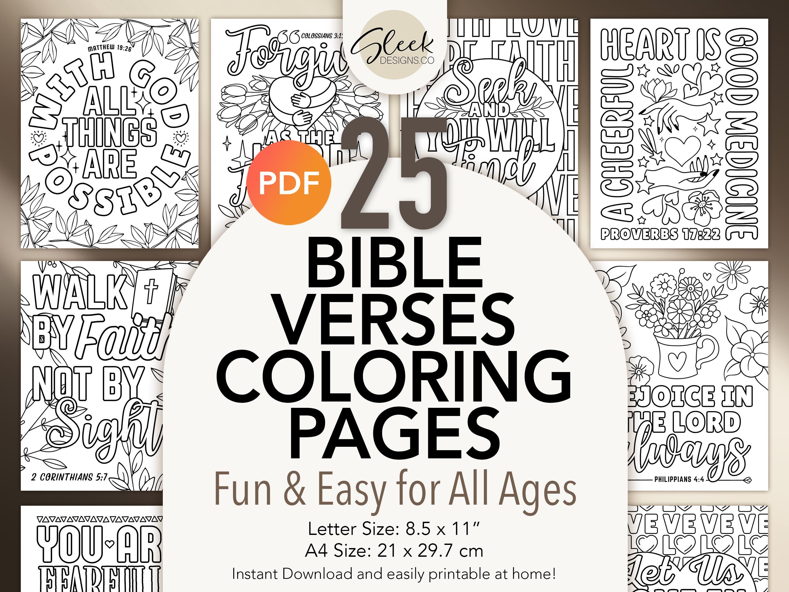 25 Bible Verse Coloring Pages PDF | Inspirational Christian Quotes | Printable Scripture Art | Instant Digital Download