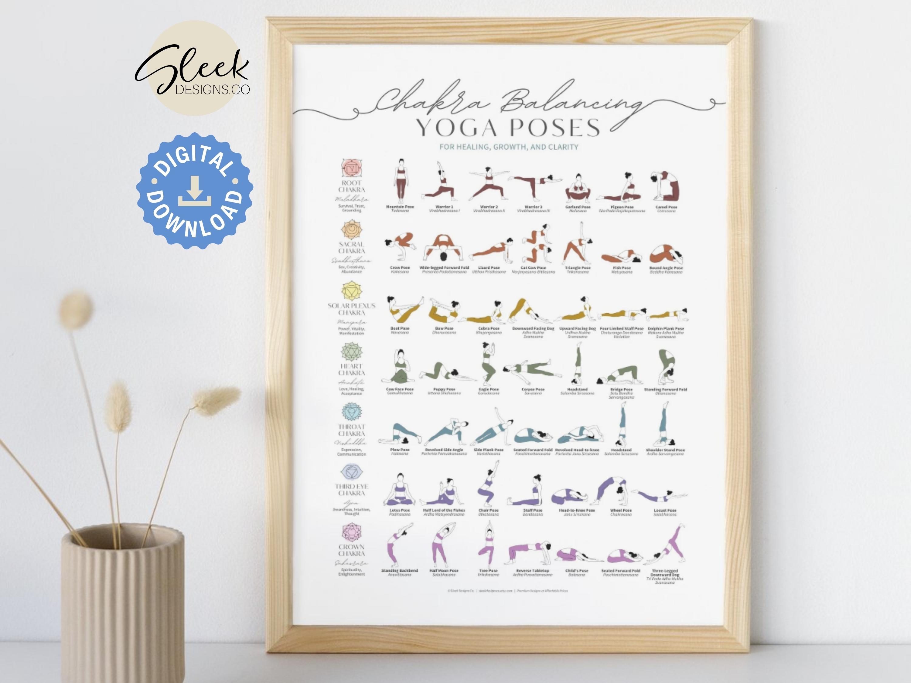 Chakra Balancing Yoga Poses Wall Art | Digital Download Printable Poster | Minimalist Chic Home Decor | Trendy Wellness Selflove Asanas