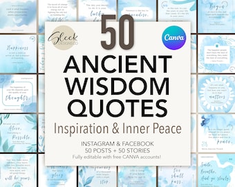 50 Ancient Wisdom Quotes | Inspiration & Inner Peace | Editable CANVA Templates | Facebook Instagram Social Media Templates