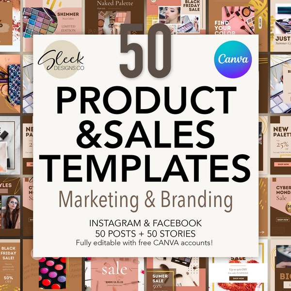 50 Product Sales Posts | Branding, Marketing, Sales & Promotion | Editable CANVA Templates | Facebook Instagram Social Media Templates