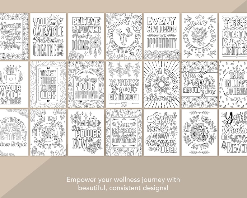 Selflove Affirmation Coloring Pages: 25 Unique Designs with Inspirational & Motivational Quotes (Instant Download) image 4
