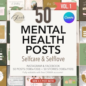 Modèles modifiables d'articles sur la santé mentale, volume 1 : 50 articles sur l'amour de soi et les soins personnels pour Instagram et Facebook (téléchargement instantané)
