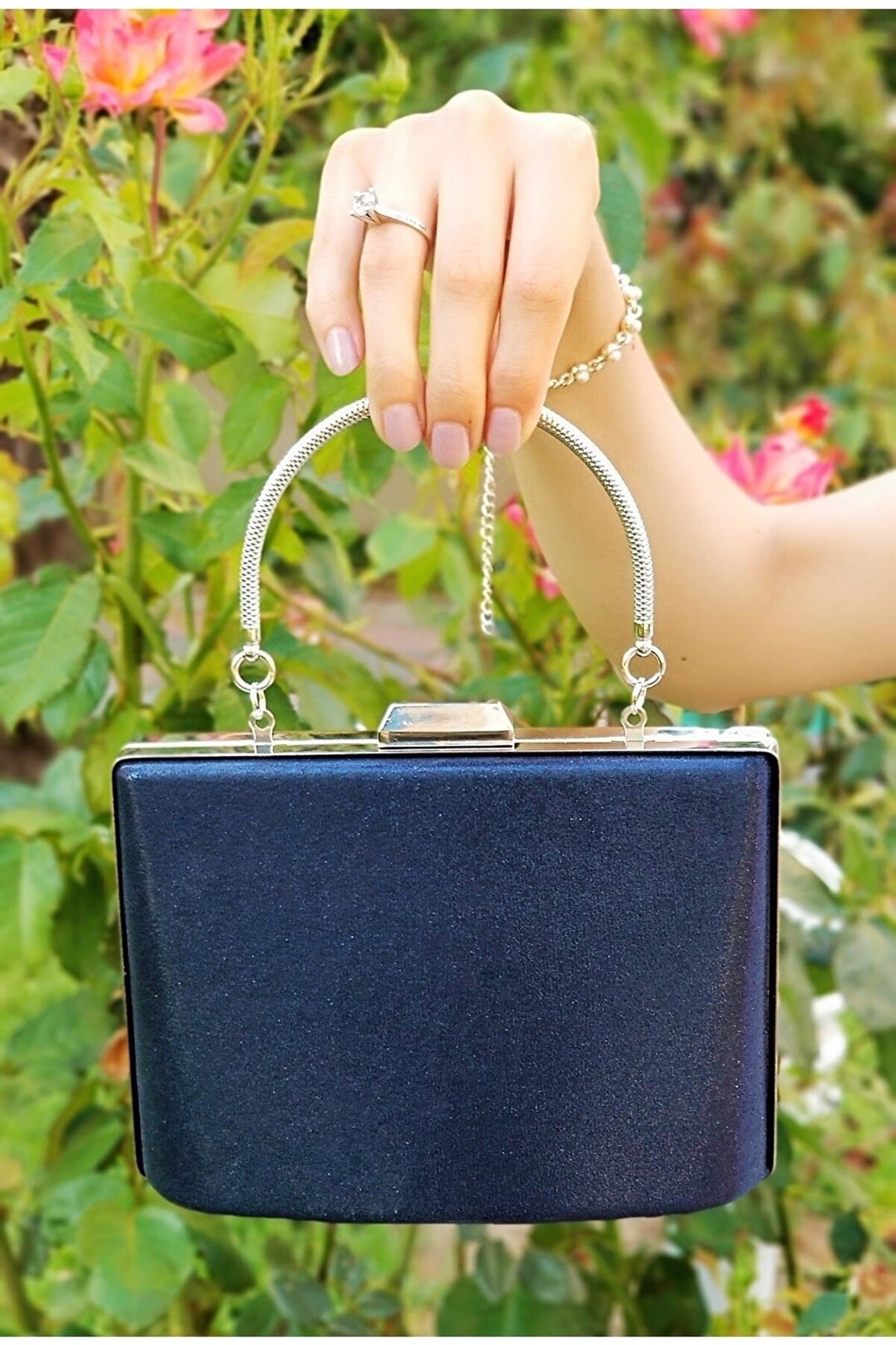 Navy Evening Bag Navy Clutch Bag Leather Clutch Bag Etsy
