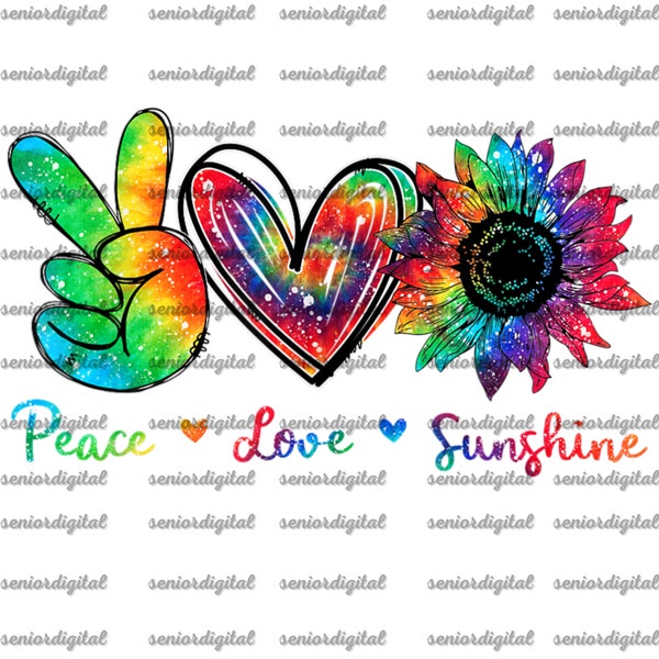 Peace Love Png , Peace Love Sunshine Sunflower Hippie Tie Dye  ,Sublimation PNG, Designs Downloads, PNG Clipart