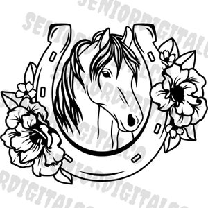 Horseshoe svg, Floral Horse Svg, Horse Svg,Country svg, Horseshoe cut file, Horse Silhouette,Sublimation PNG, Designs Downloads, PNG Clipart