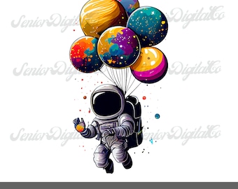 Space Png, Planet Balloons Png, Flying Astronaut Png, Planets Cute File, Spaceman Png , Sublimation PNG, Designs Downloads, PNG Clipart
