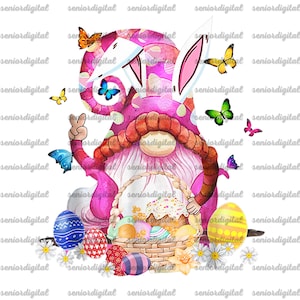 Easter Bunny Spring Gnome PNG,  Easter Egg Hunting And Basket,Easter gnome happy file   ,Sublimation PNG, Designs Downloads, PNG Clipart