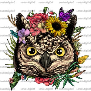 Owl Sublimation Design PNG ,Floral Owl Spring Nature Lovers , Boho Png ,Sublimation PNG, Designs Downloads, PNG Clipart
