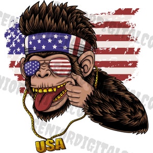 Chimpanzé cool america flag,4th of july Png,Independence Day Png,t-shirt design png,Animal,Sublimation PNG, Designs Downloads, PNG Clipart