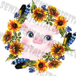 Cute Pig Png , pig with Sunflowers,Pig Sublimation Png,Cute Pig Lover  ,Sublimation PNG, Designs Downloads, PNG Clipart