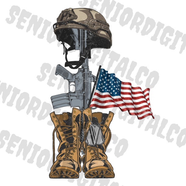 Fallen Soldier Tribute Png,US Army War Hero Boots Dog Tag Gun Helmet USA Flag,sublimation Png, Designs Downloads, PNG Clipart