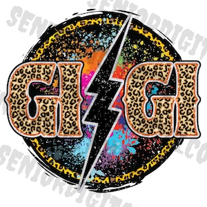 Gigi Lightning Bolt Leopard Cheetah Print , Png , Gigi Cut File,Mother&#39;s Day Png,Sublimation PNG,Designs Downloads,PNG Clipart