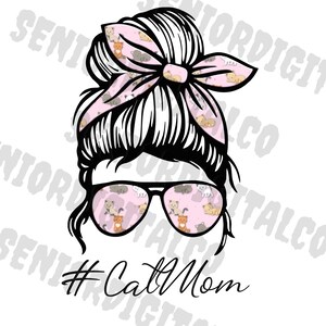 Cat Mom Png Image, Purple Paw Messy Bun Catmom Design, Transparent PNG ,Sublimation PNG, Designs Downloads, PNG Clipart