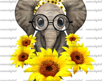 Elephant Sunflower PNG  Cute Elephant Love Sunflower  ,Sublimation PNG, Designs Downloads, PNG Clipart