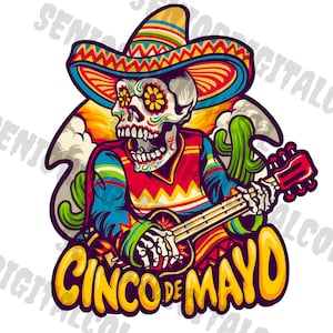 Cinco De Mayo Skull Playing Guitar Svg,Png,Cinco De Mayo Skull Png/Svg, Sublimation Design ,Sublimation PNG, Designs Downloads, PNG Clipart