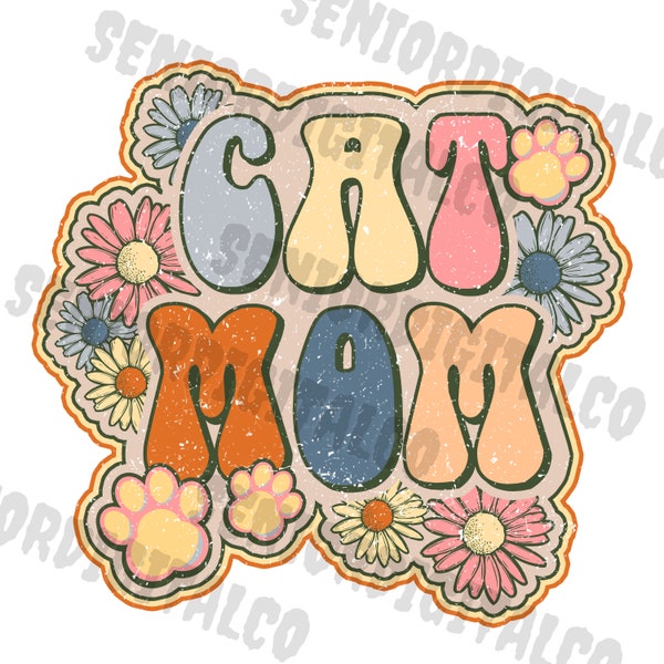 Cat Mom Png ,Retro Cat Mom Png Sublimation Design ,Sublimation Png, Designs Downloads, PNG Clipart