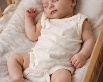 Babybody i ekologisk bomull, könsneutral ärmlös sparkdräkt, naturlig babybody i set om 2