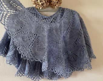 Hand Knitted Wool Shawl, Elegant Lightweight Mohair Lace Shawl, Smoky Blue Shoulder Wraps, Women Handmade Wings Shawl