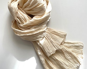 Natural Cotton Scarf, Traditional Handwoven Scarf, Natural Fiber Linen and Cotton Blend Summer Shawl