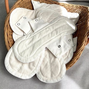 Organic Cotton Reusable Cloth Pads, Soft Menstrual Pads, Premium Washable Period Pad, Skin Friendly Undyed Pantyliner/Regular/Overnight Pads