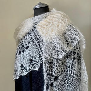 Hand Knit Mohair Lace Shawl: Ivory Bridal Wrap, Romantic Knit Stole