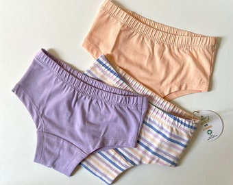 Organic Cotton Kids Underwear Set, Girl's Soft Lilac Briefs, Pure Cotton Undershirt for Toddler and Kids 3PCS, OEKO-TEX 2-12 Age