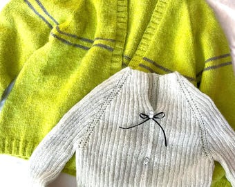 Hand Knit Mohair Cardigan, Women's Oversized V-neck Sweater, Luxurious Lightweight Buttoned Cardigan - Lime Green