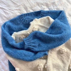 Chunky Mohair Sweater, Hand Knitted Wool Jumper, Women&#39;s Oversized Knit Sweater, Luxury Pullover in Kid Mohair - Denim Blue