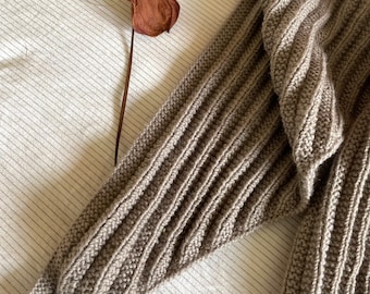 Handmade Wool Shawl, Hand Knitted Chunky Wrap, 100% Merino Wool Triangle Shawl, Earth Tone Shoulder Cover - Brown