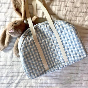 Handmade Quilted Diaper Bag - Large Cotton Travel Bag - Blue Gingham